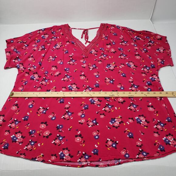 Lane Bryant Top Womens 18/20 Pink Floral V-Neck Flutter Sleeve Preppy Eyelet - Picture 5 of 16
